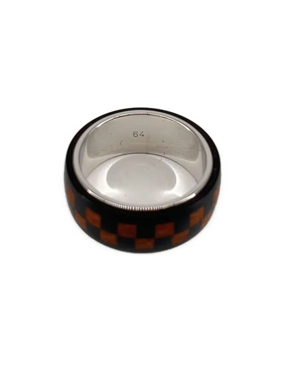 Louis Vuitton Silver Damier Wood Ring 64 Brown